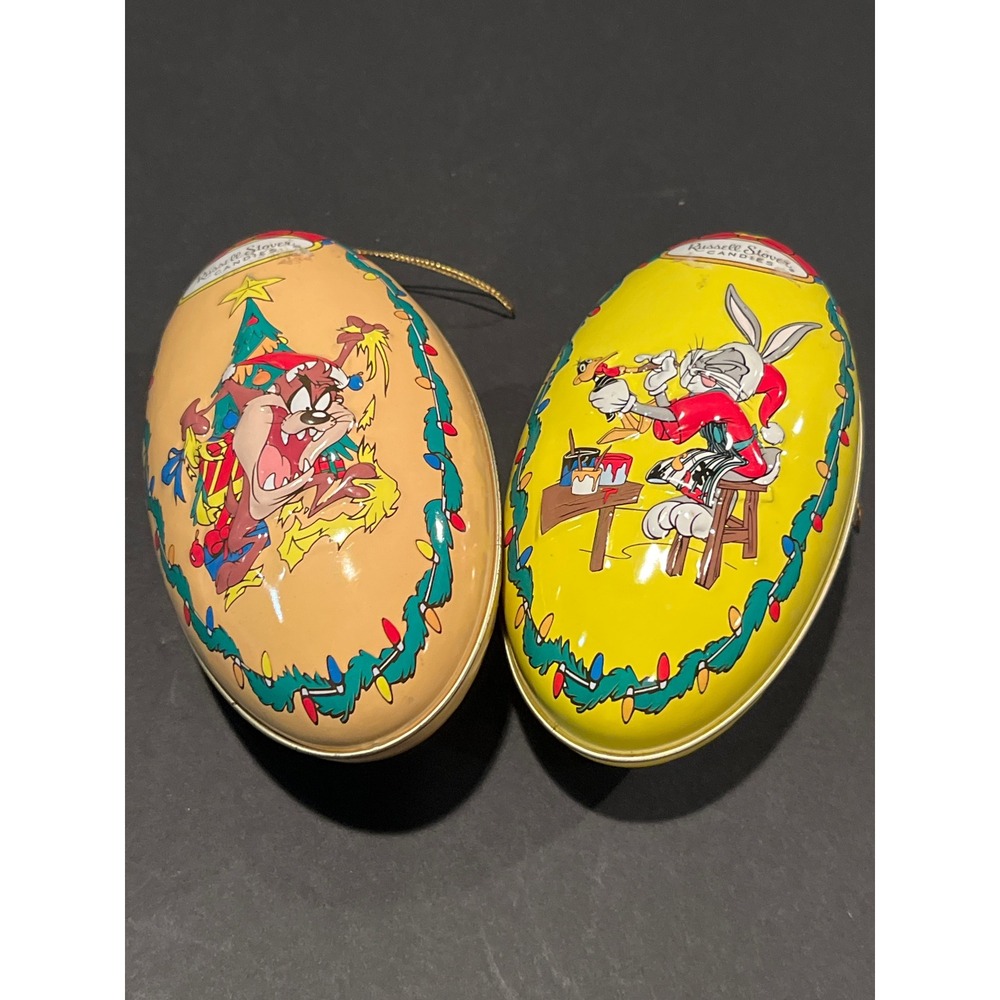 Vintage 1997 Looney Tunes Russell Stover Christmas Tin Ornaments Bugs Bunny Taz